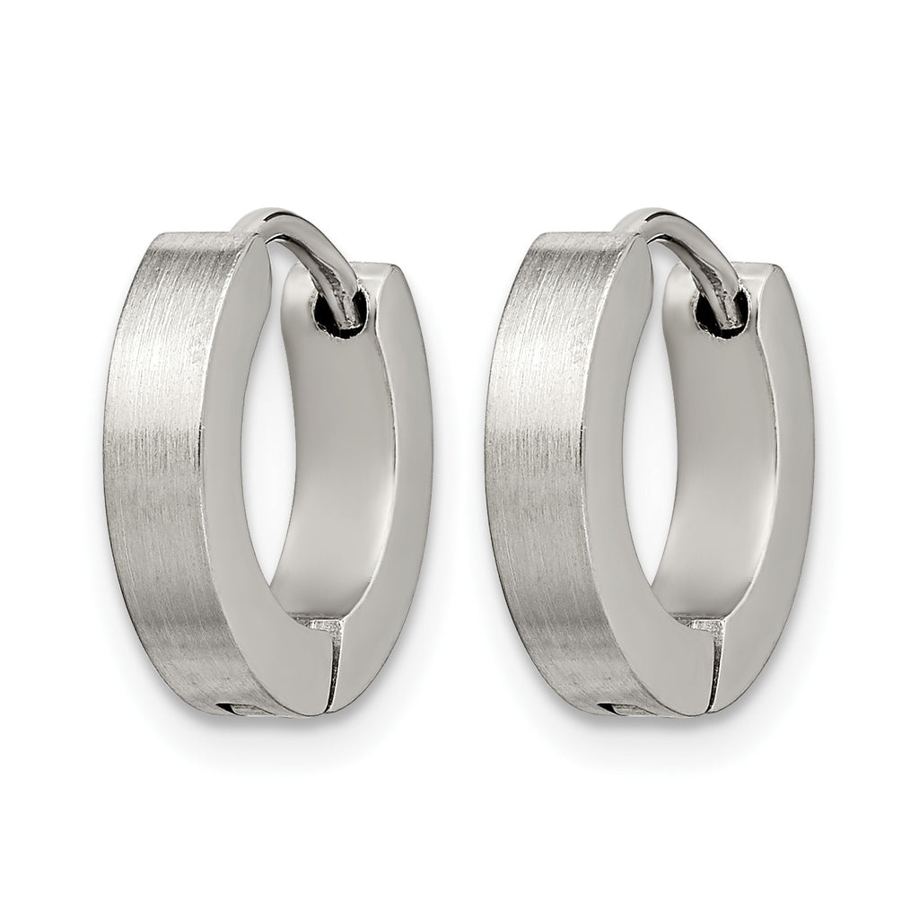 Stainless Steel Polished & Brushed Hinged Huggie Hoop Earrings