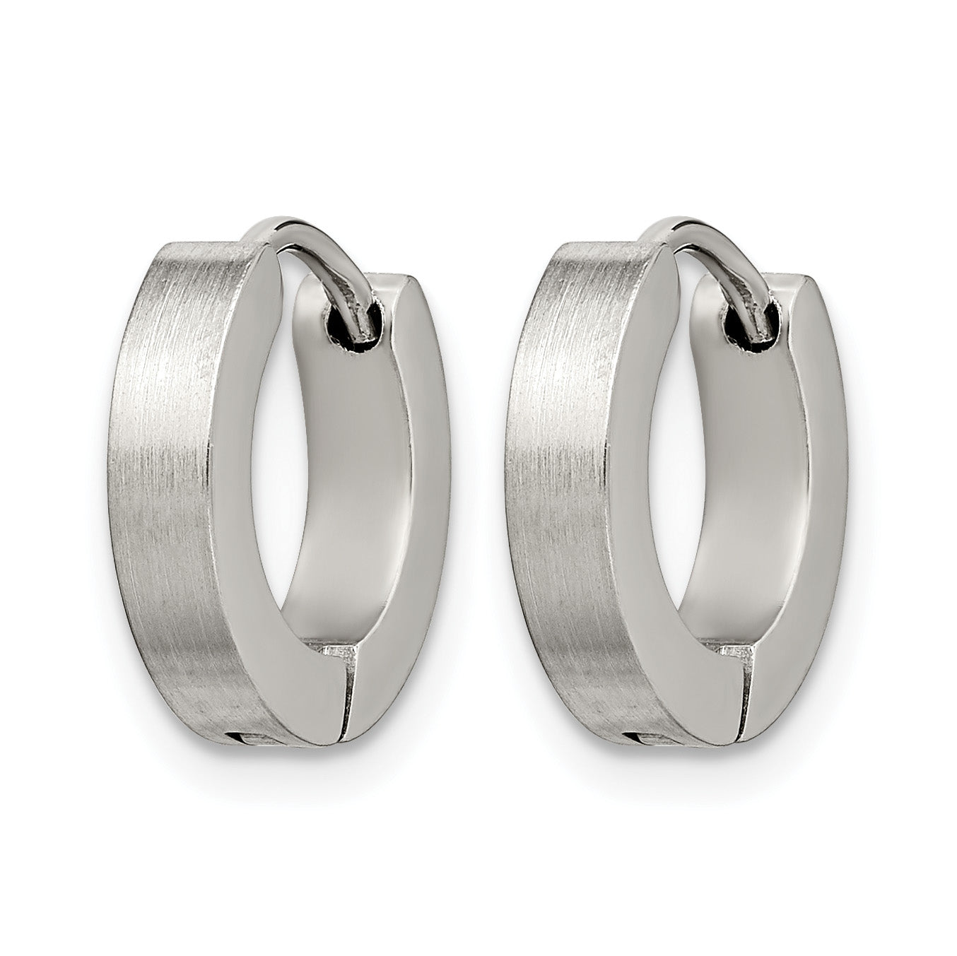 Stainless Steel Polished & Brushed Hinged Huggie Hoop Earrings