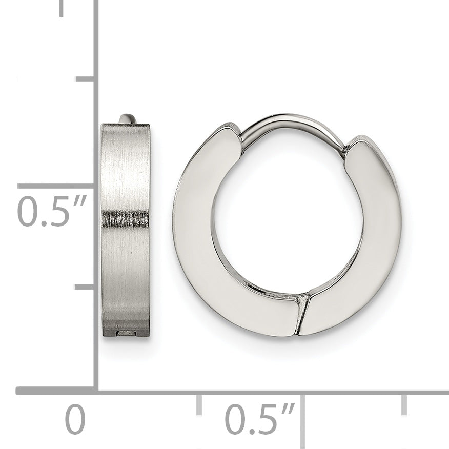 Stainless Steel Polished & Brushed Hinged Huggie Hoop Earrings