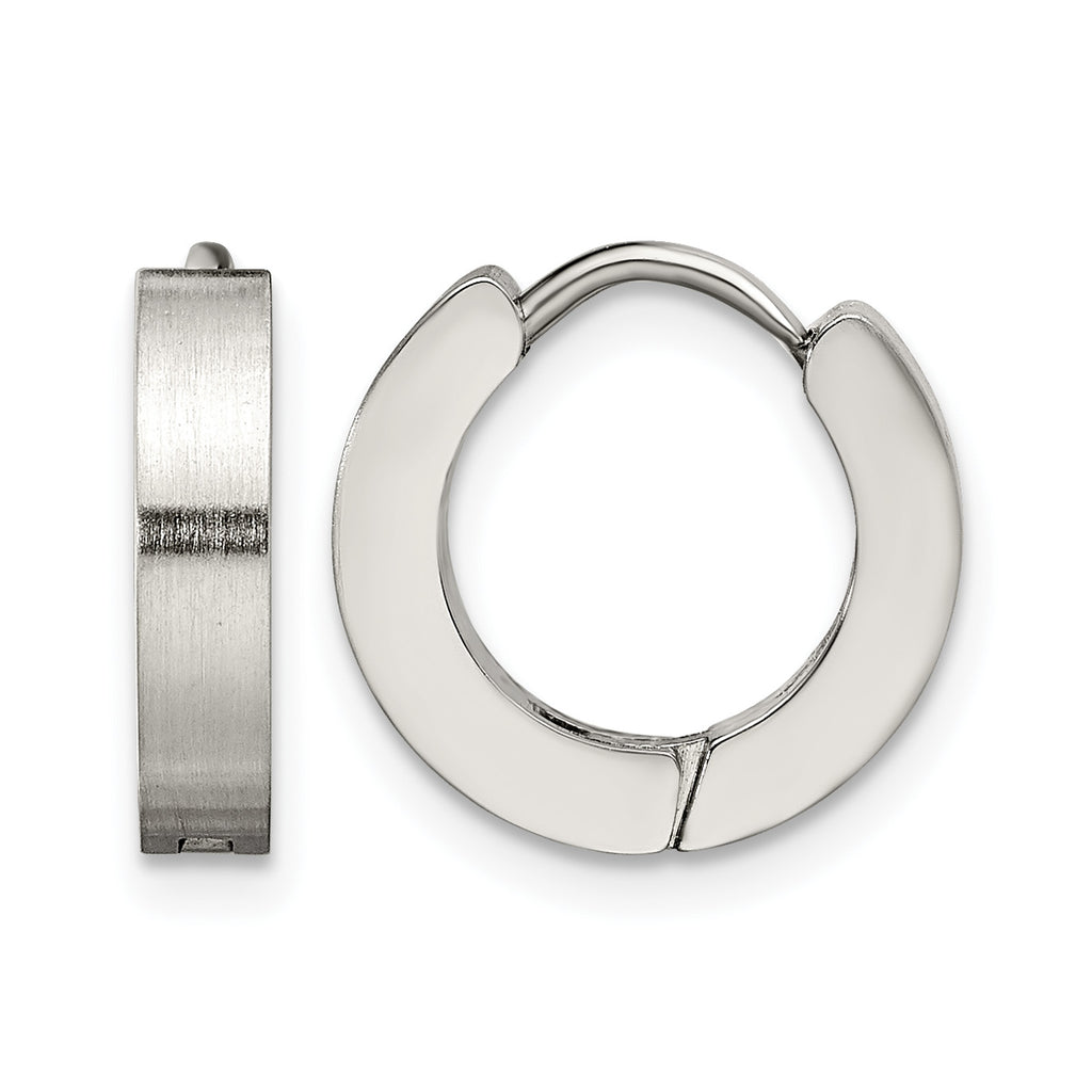 Stainless Steel Polished & Brushed Hinged Huggie Hoop Earrings