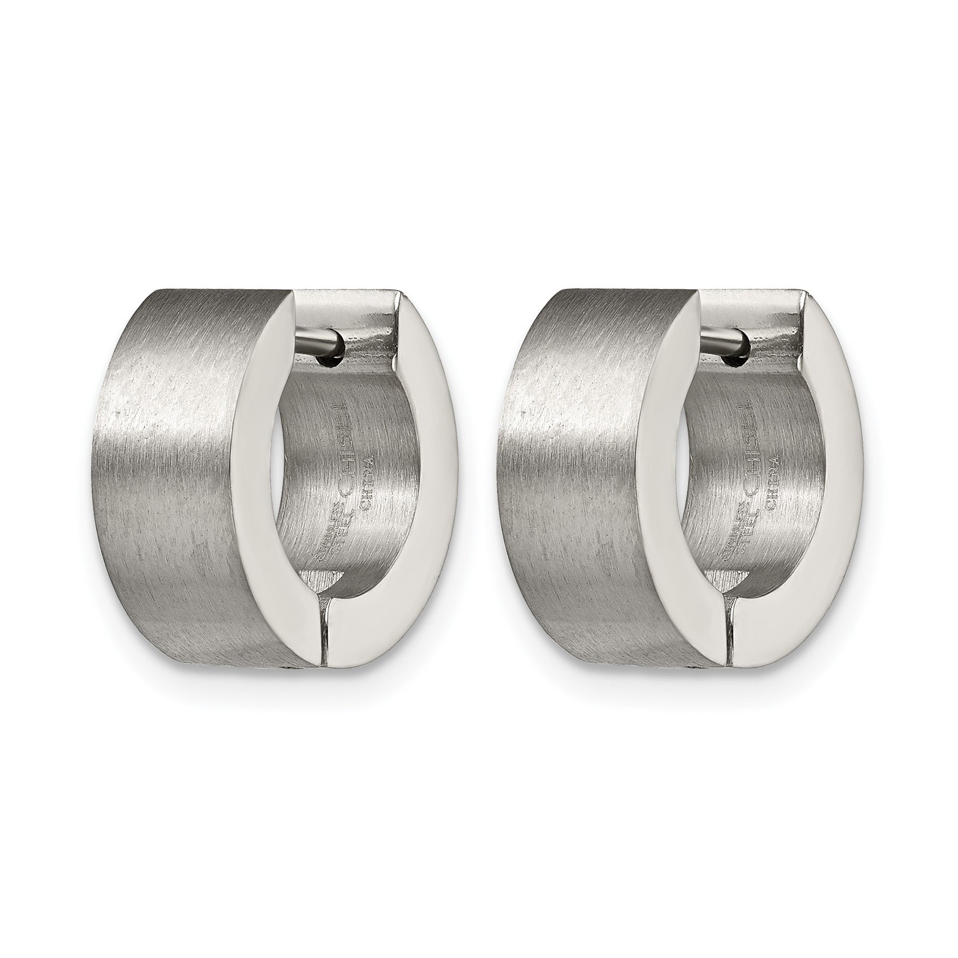 Stainless Steel Brushed Round Hinged Huggie Hoop Earrings