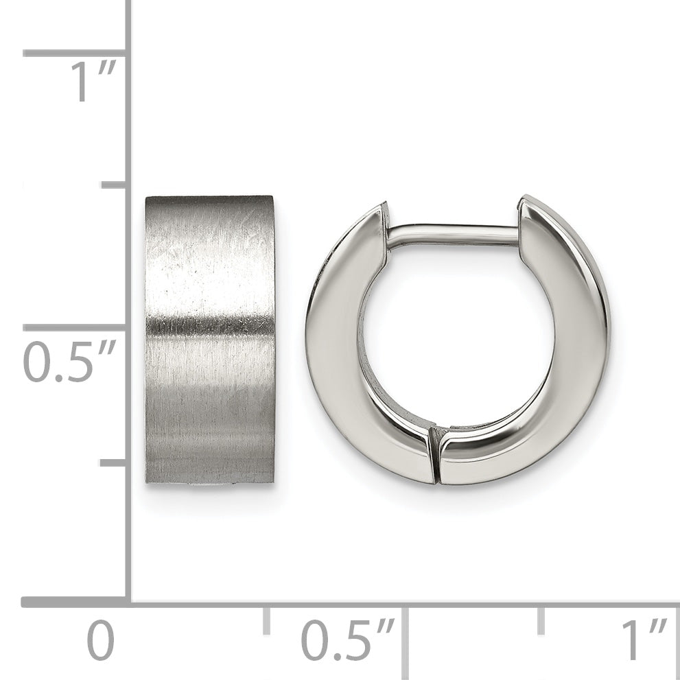 Stainless Steel Brushed Round Hinged Huggie Hoop Earrings