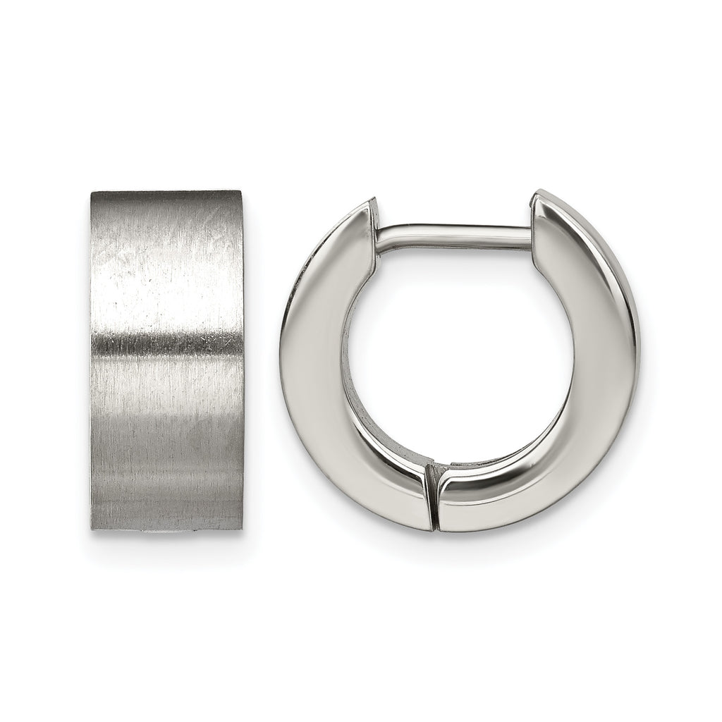 Stainless Steel Brushed Round Hinged Huggie Hoop Earrings