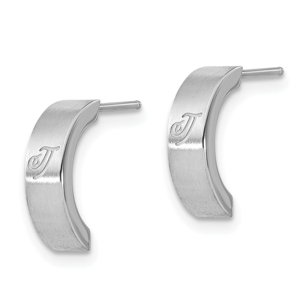 Stainless Steel Polished & Laser Design J-Hoop Earrings for Women