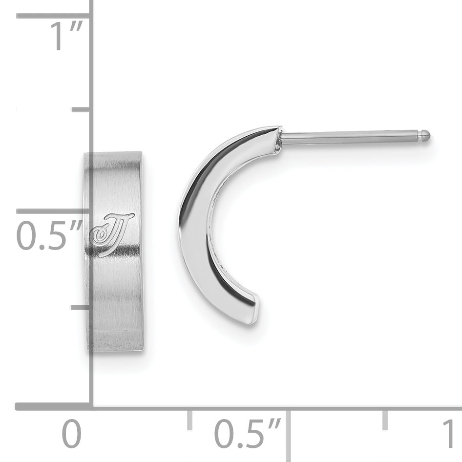 Stainless Steel Polished & Laser Design J-Hoop Earrings for Women