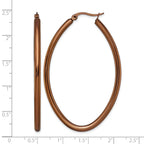 Stainless Steel Brown Polished Oval Hoop Earrings for Women