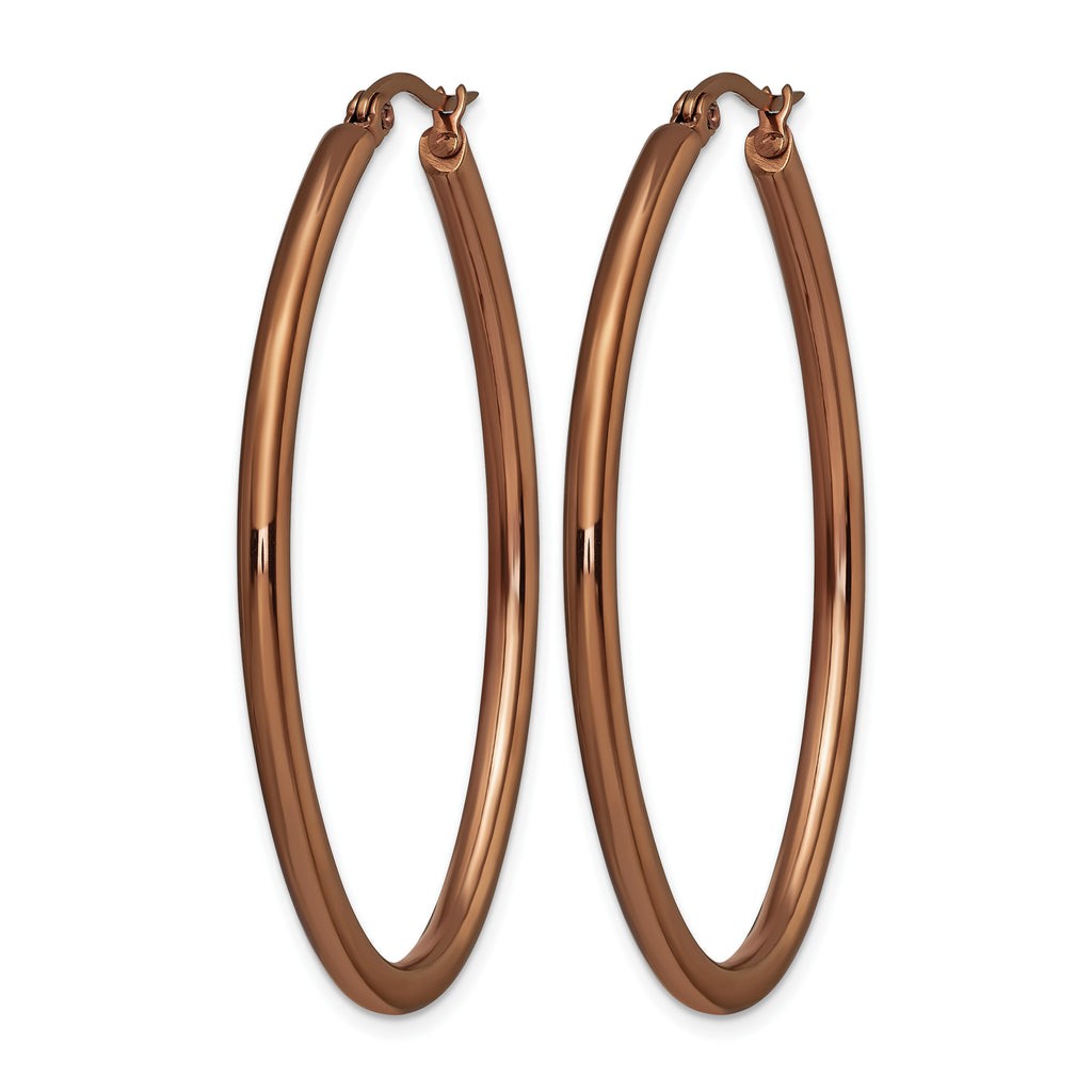 Stainless Steel Brown Polished Oval Hoop Earrings for Women