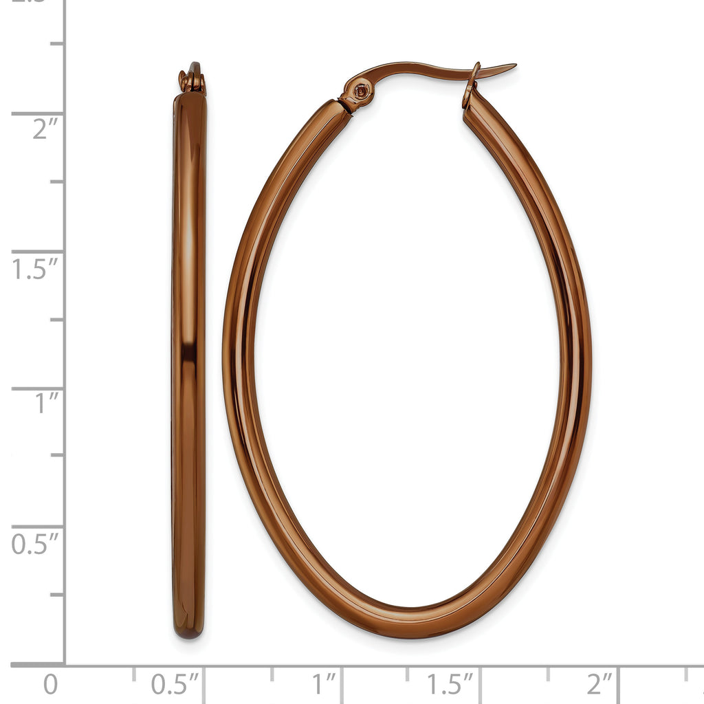 Stainless Steel Brown Polished Oval Hoop Earrings for Women