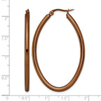 Stainless Steel Brown Polished Oval Hoop Earrings for Women