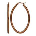 Stainless Steel Brown Polished Oval Hoop Earrings for Women