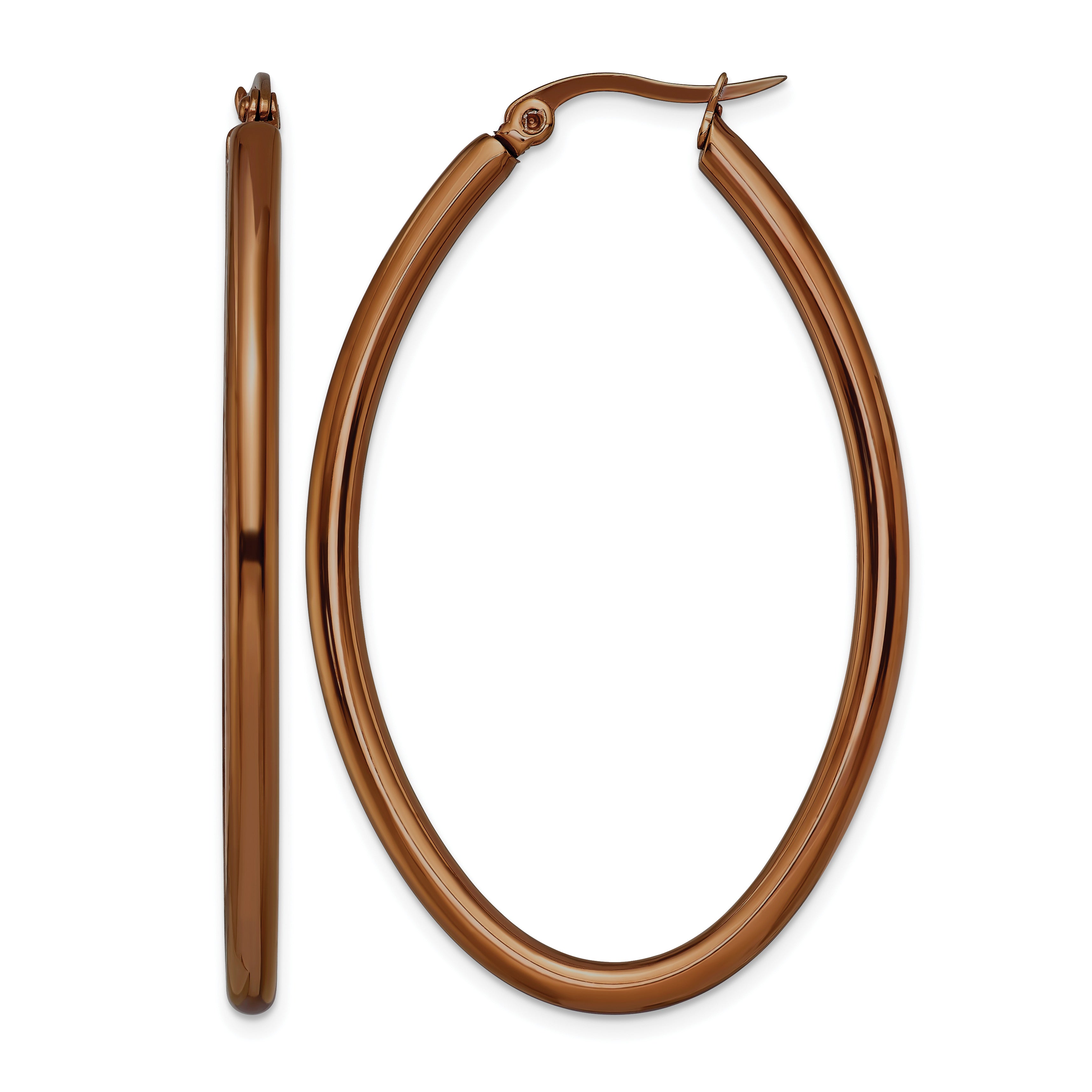 Stainless Steel Brown Polished Oval Hoop Earrings for Women