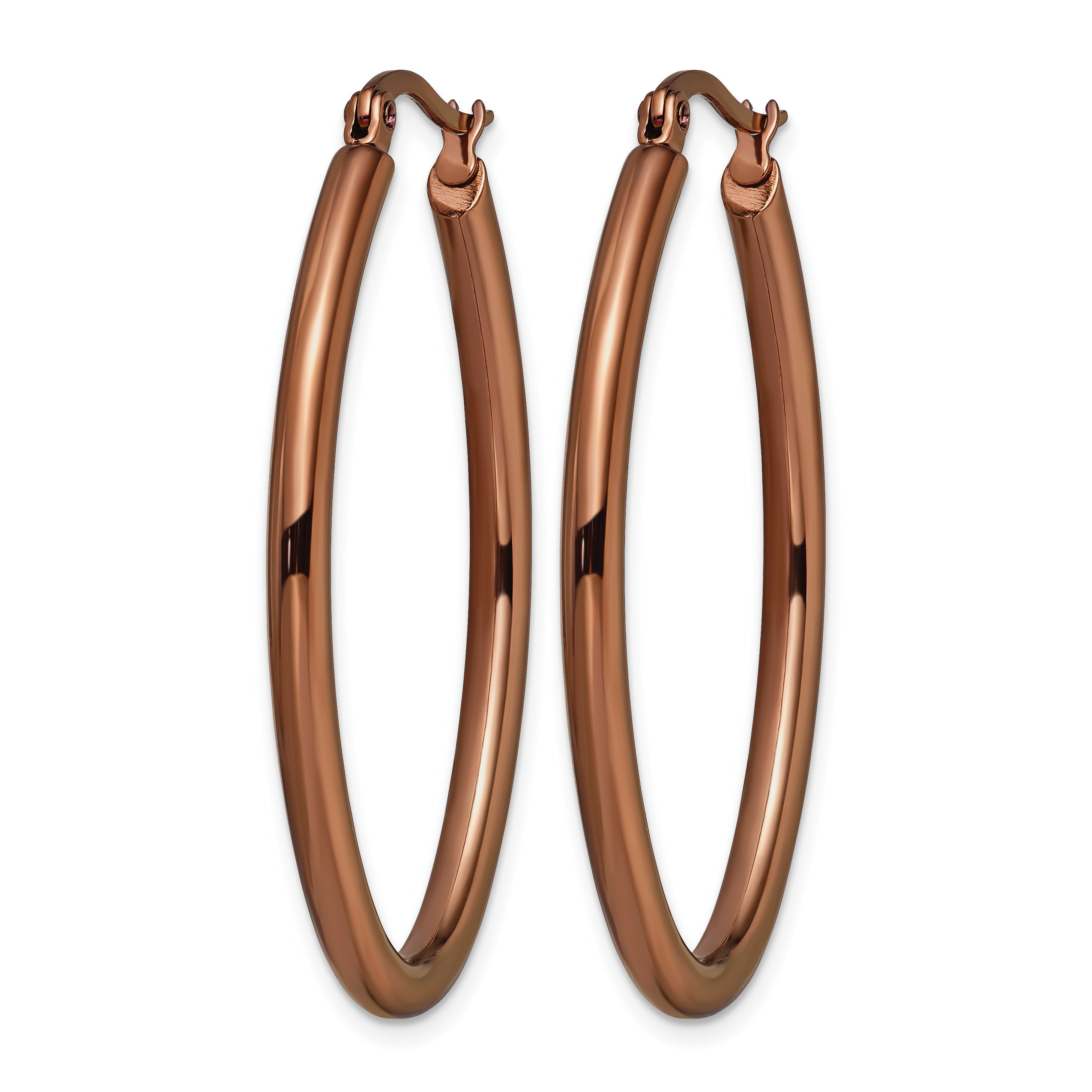 Stainless Steel Brown Polished Oval Hoop Earrings for Women Secondary image