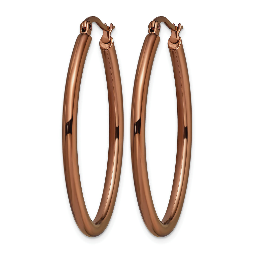 Stainless Steel Brown Polished Oval Hoop Earrings for Women