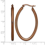 Stainless Steel Brown Polished Oval Hoop Earrings for Women