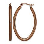 Stainless Steel Brown Polished Oval Hoop Earrings for Women