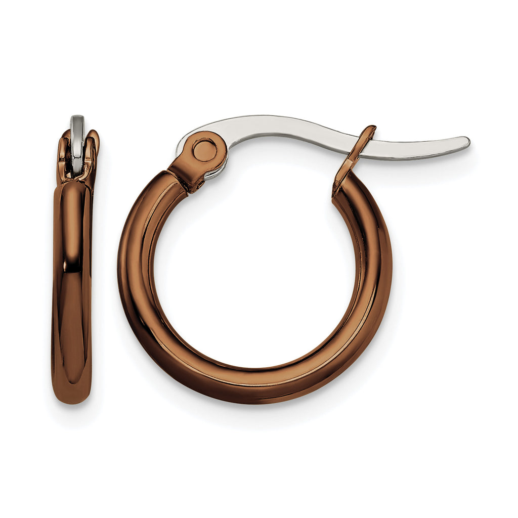 Stainless Steel Brown Polished Hoop Earrings for Women