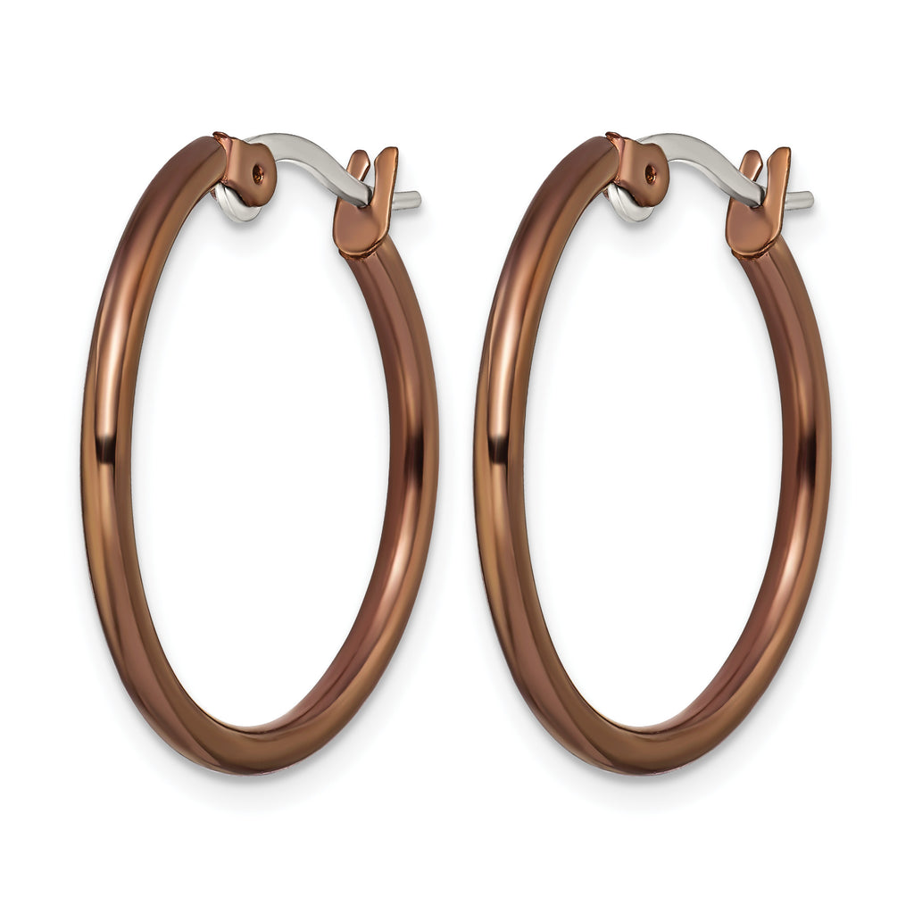 Stainless Steel Brown Polished Hoop Earrings for Women