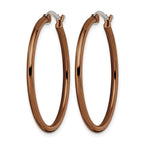 Stainless Steel Brown Polished Hoop Earrings for Women