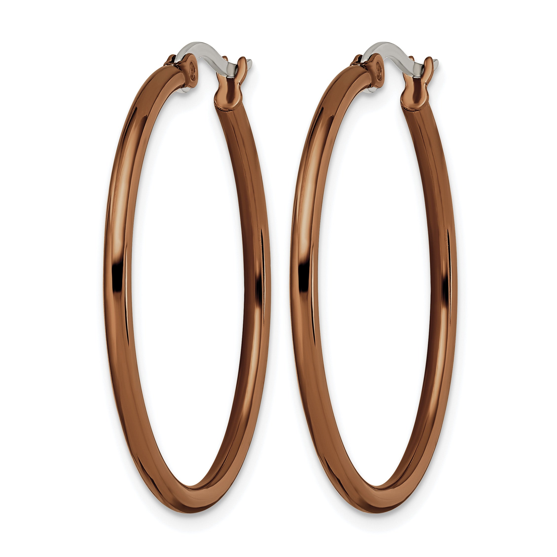 Stainless Steel Brown Polished Hoop Earrings for Women
