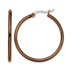 Stainless Steel Brown Polished Hoop Earrings for Women