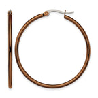 Stainless Steel Brown Polished Hoop Earrings for Women
