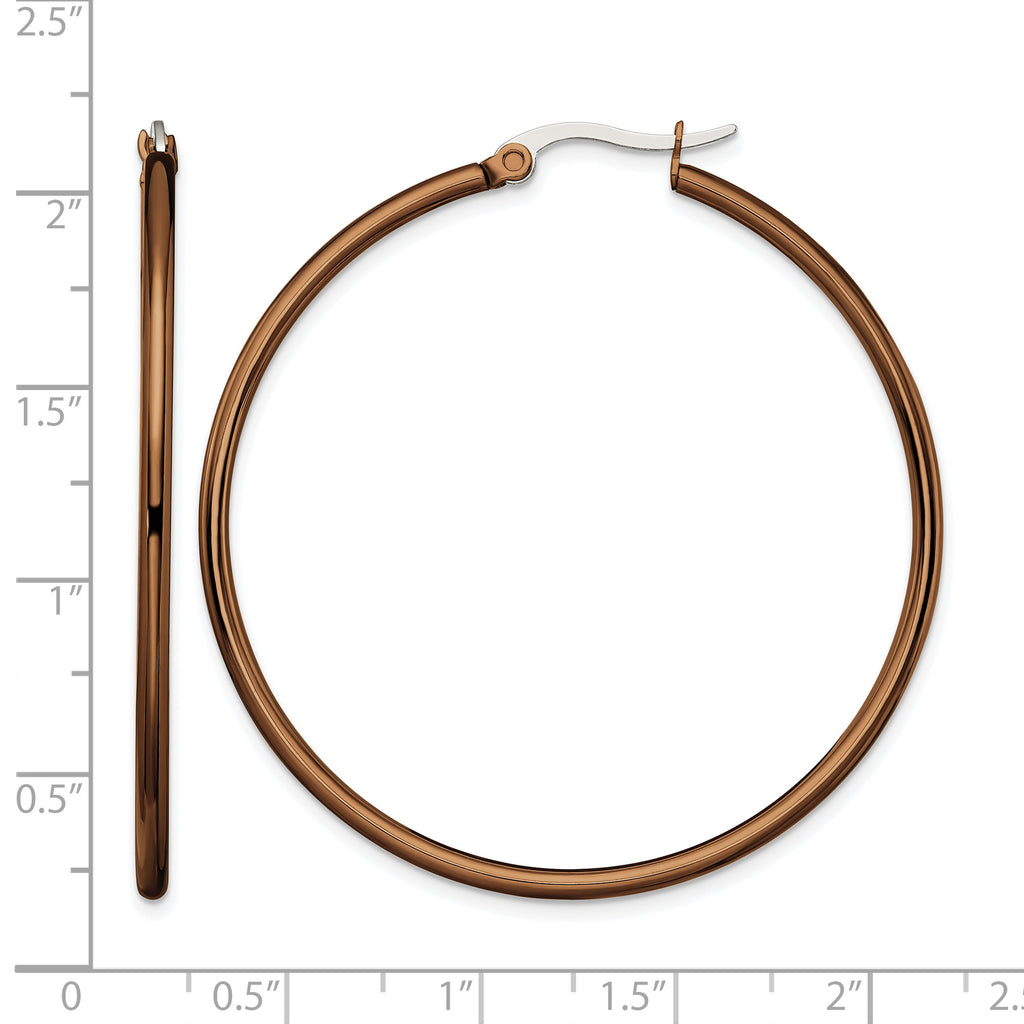 Stainless Steel Brown Polished Hoop Earrings for Women