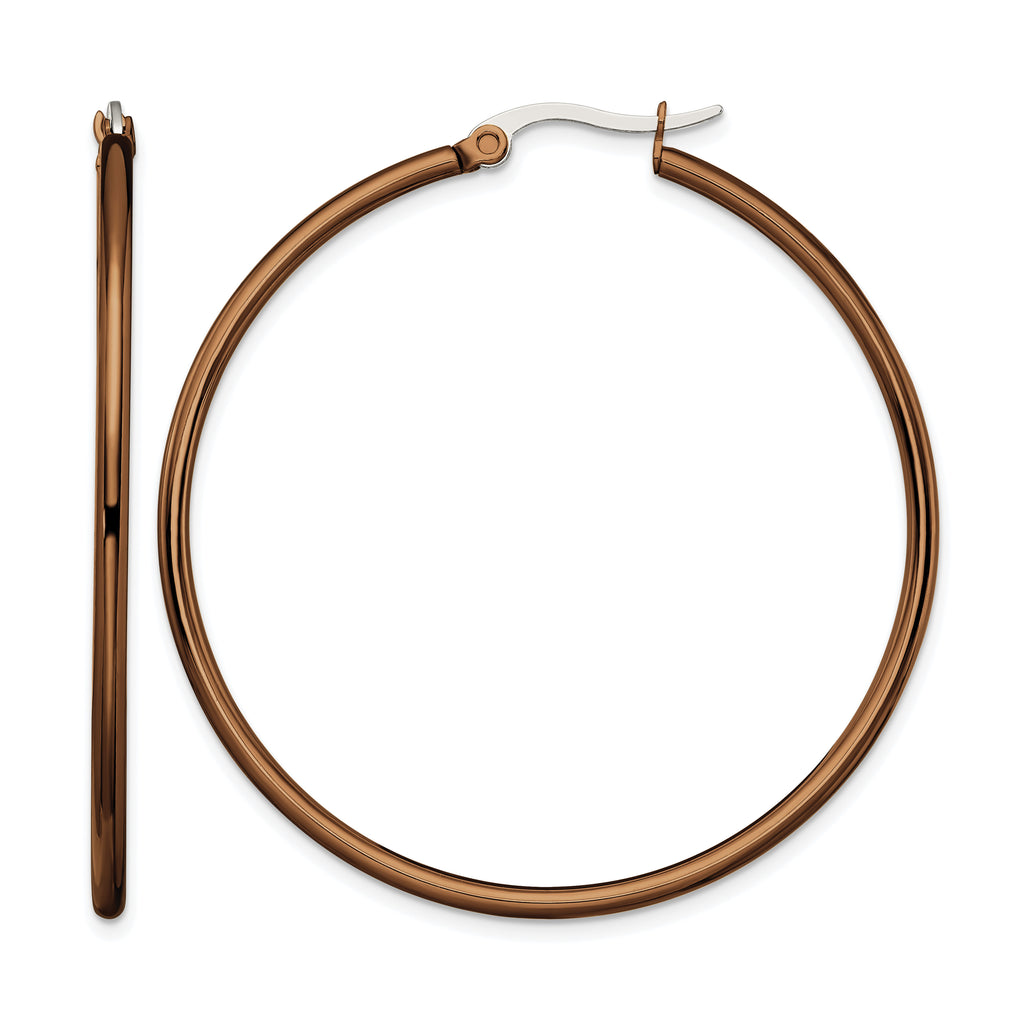 Stainless Steel Brown Polished Hoop Earrings for Women
