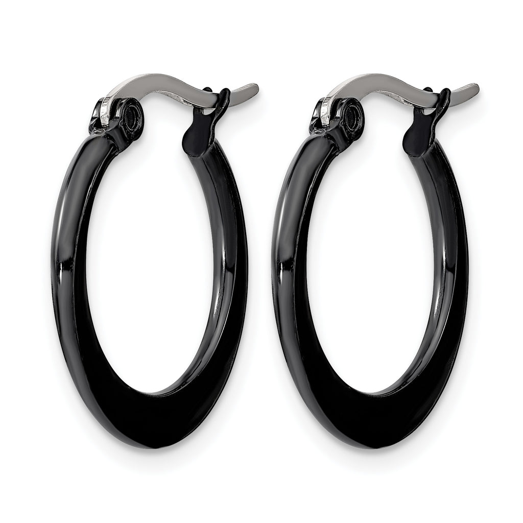 Stainless Steel Black Polished Hoop Earrings for Women