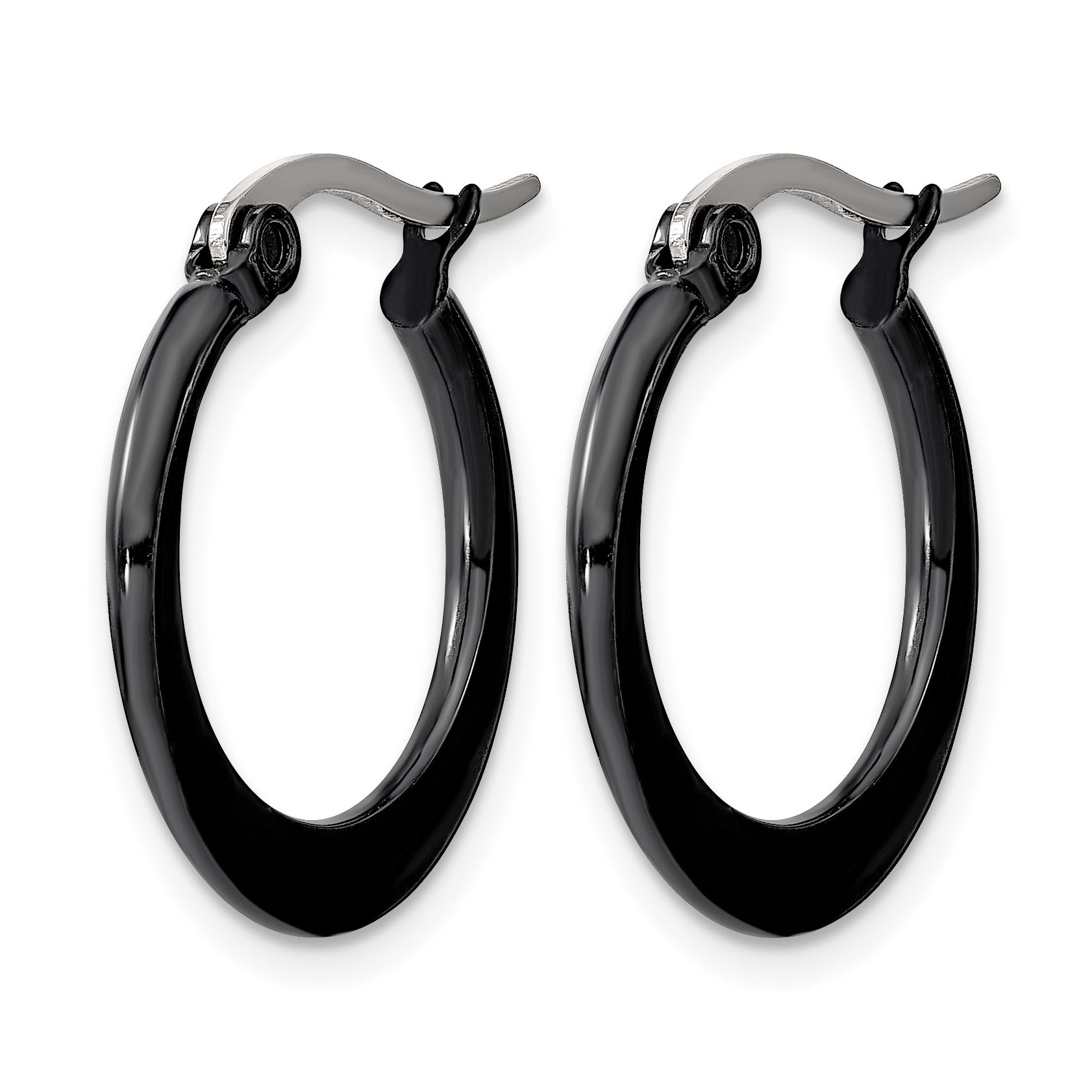Stainless Steel Black Polished Hoop Earrings for Women