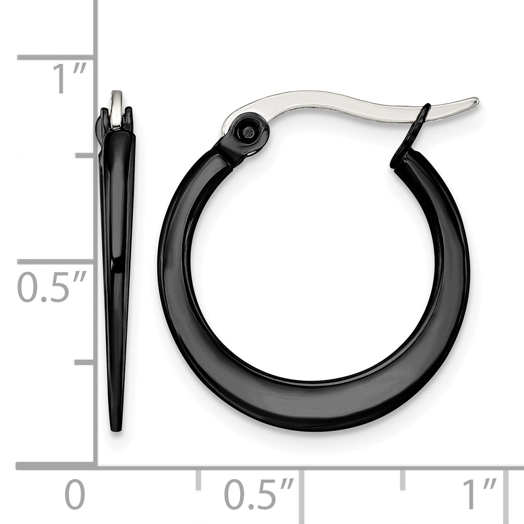 Stainless Steel Black Polished Hoop Earrings for Women