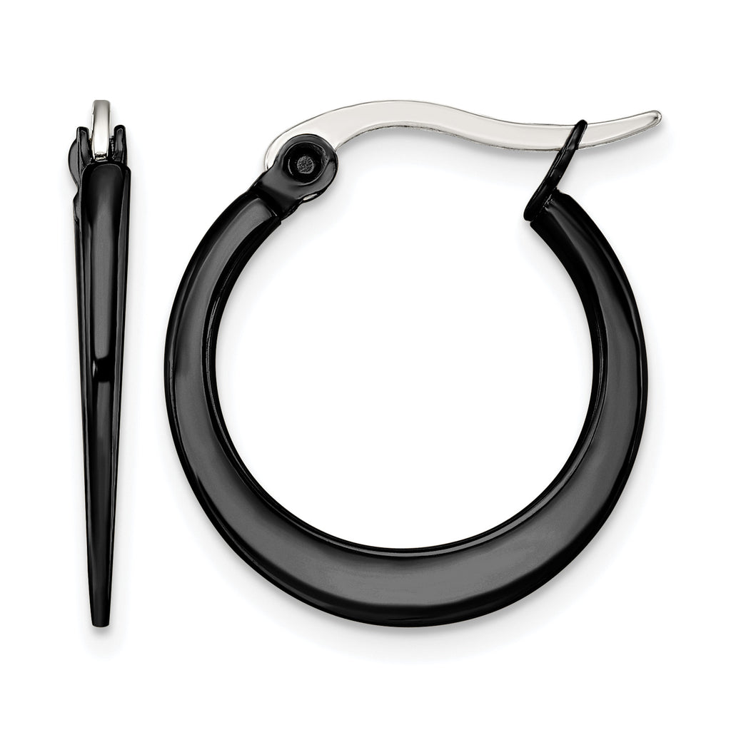 Stainless Steel Black Polished Hoop Earrings for Women