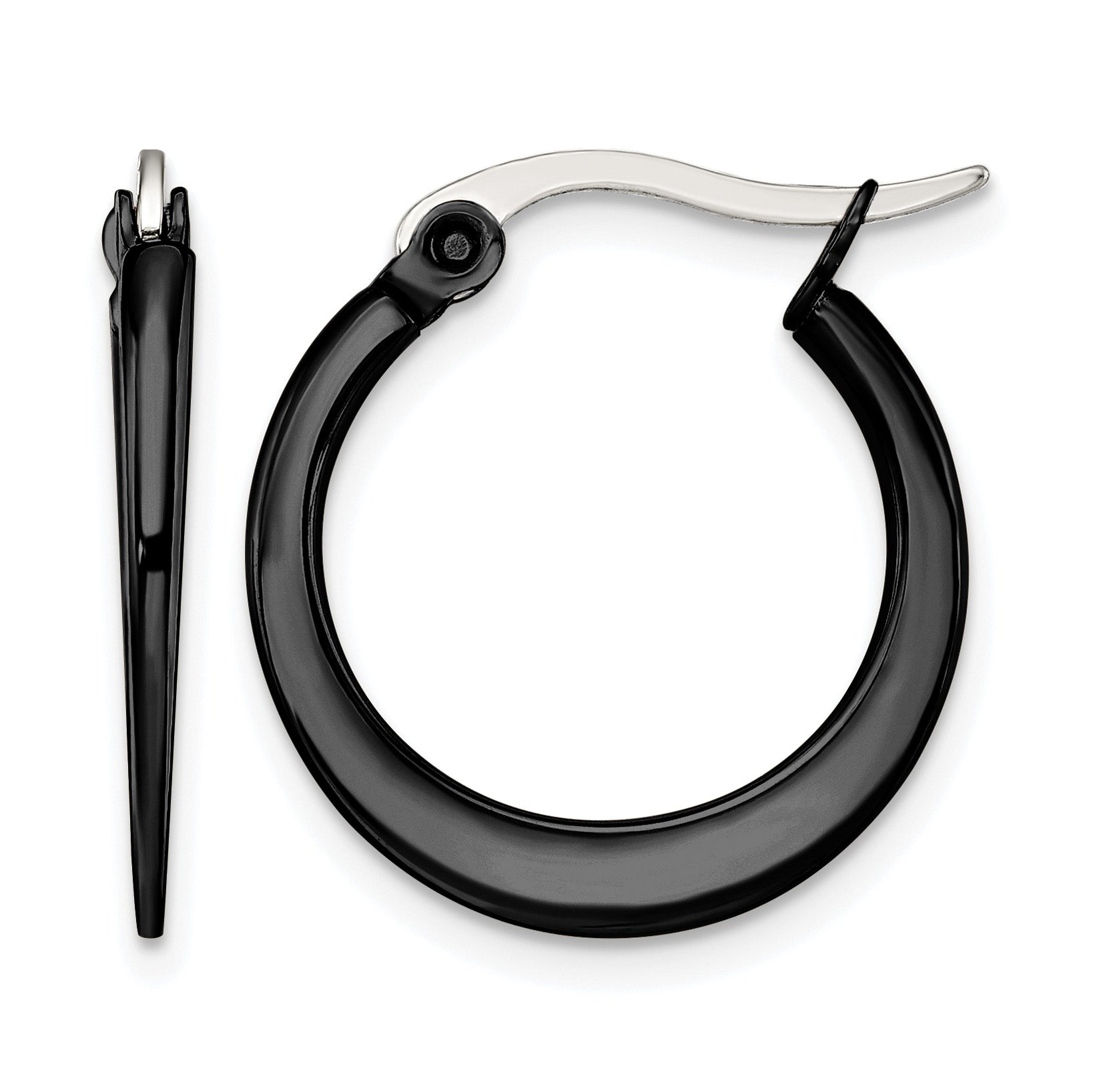 Stainless Steel Black Polished Hoop Earrings for Women