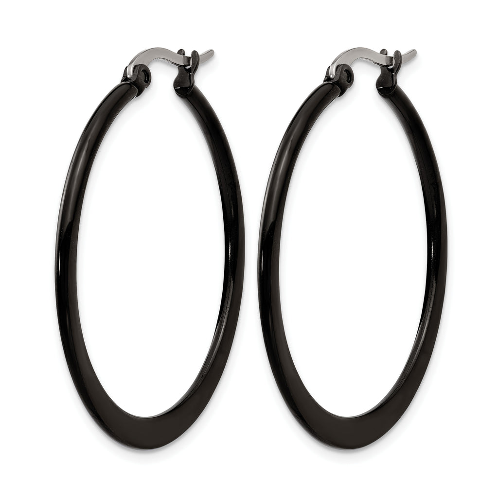 Stainless Steel Black Polished Hoop Earrings for Women