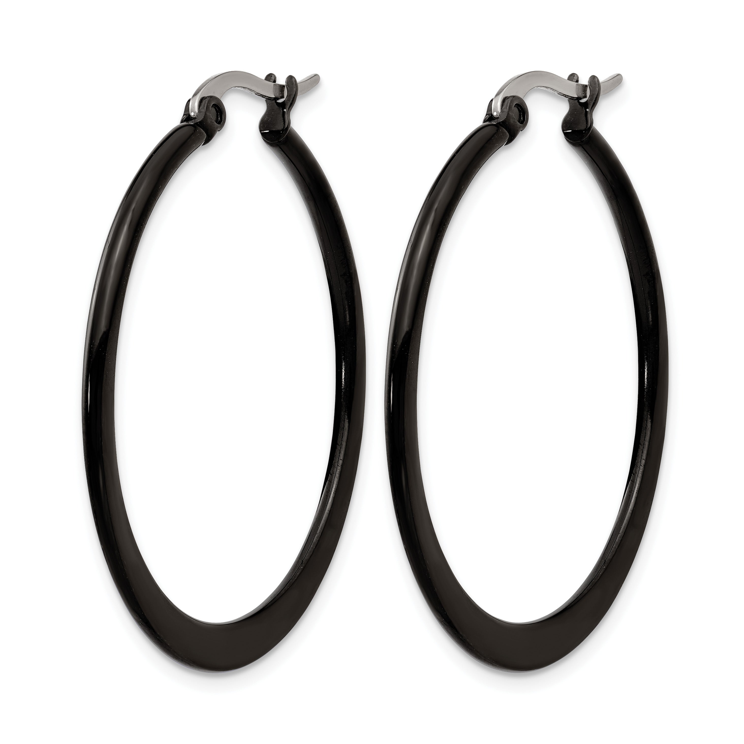 Stainless Steel Black Polished Hoop Earrings for Women