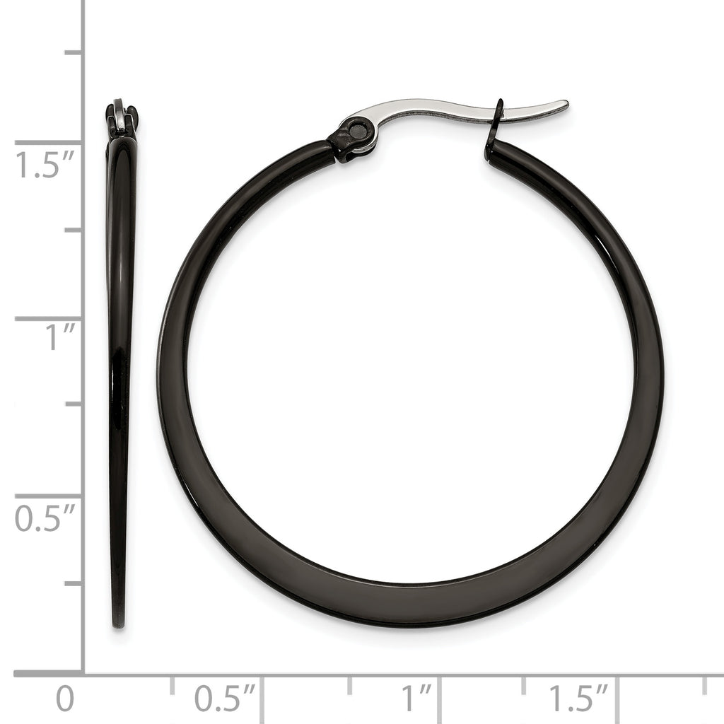 Stainless Steel Black Polished Hoop Earrings for Women