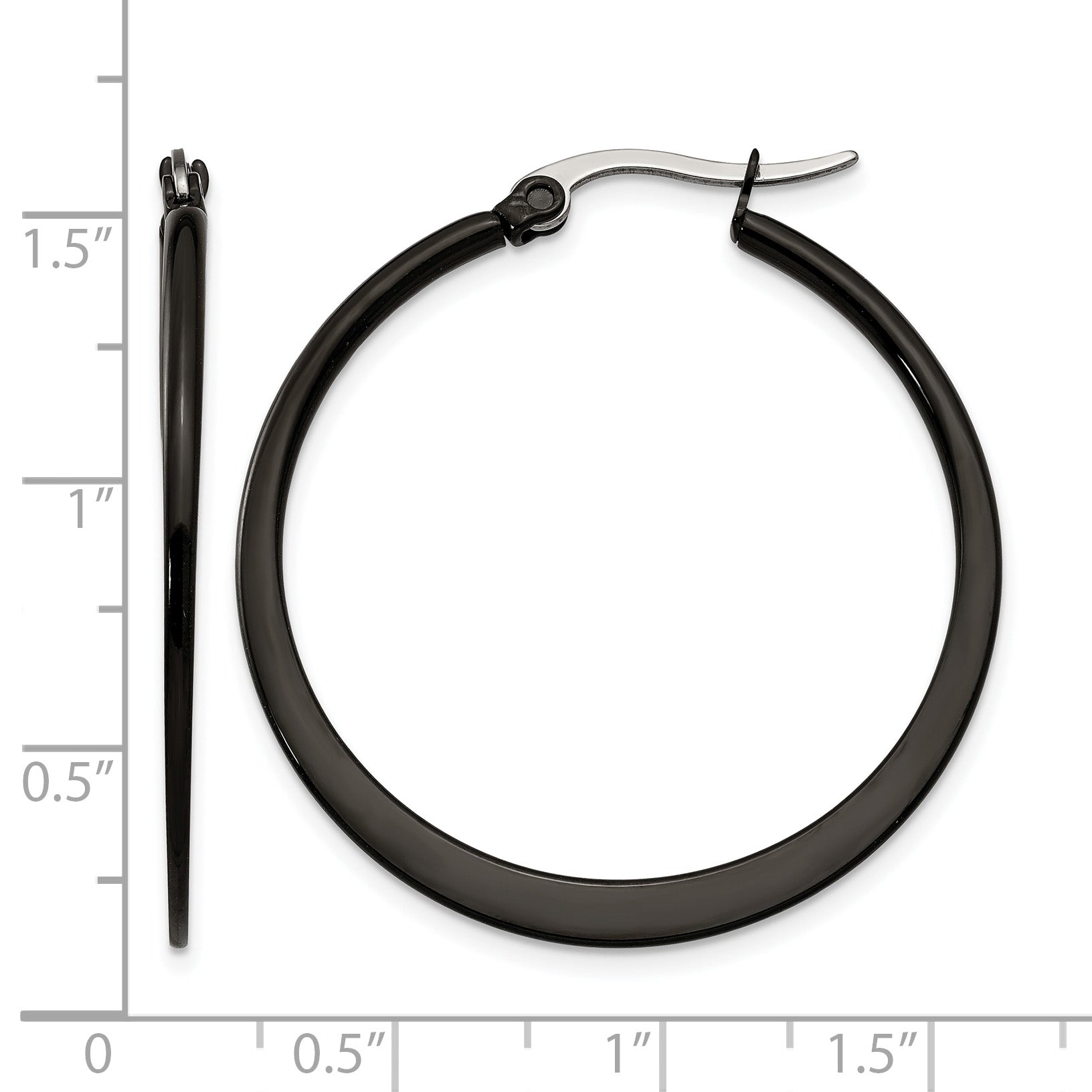 Stainless Steel Black Polished Hoop Earrings for Women
