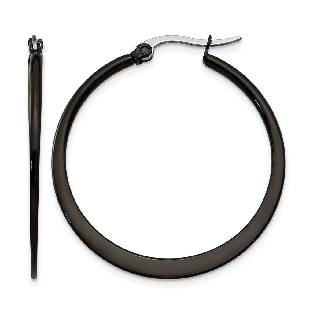 Stainless Steel Black Polished Hoop Earrings for Women