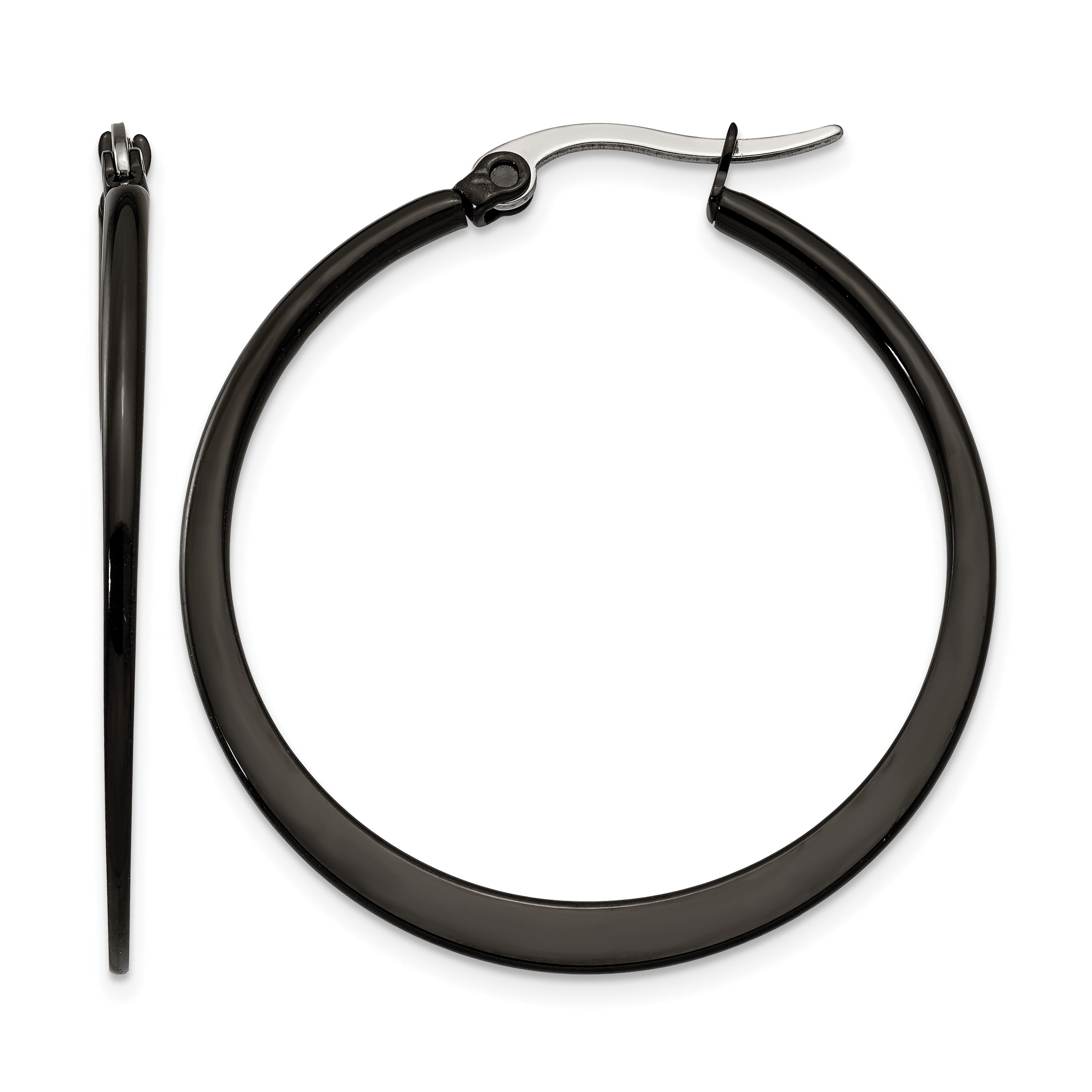 Stainless Steel Black Polished Hoop Earrings for Women