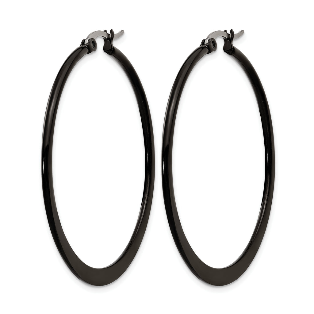 Stainless Steel Black Polished Hoop Earrings for Women