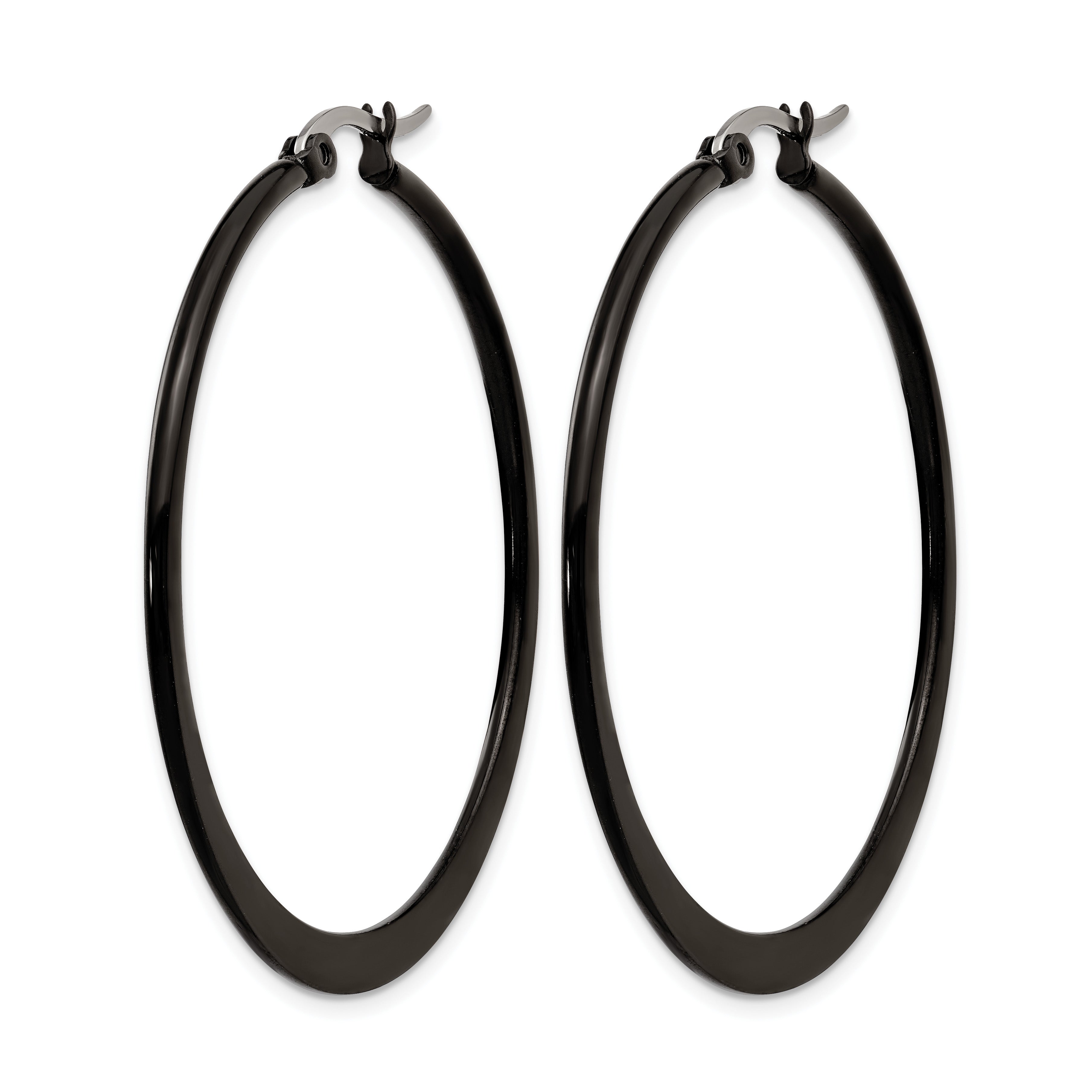 Stainless Steel Black Polished Hoop Earrings for Women