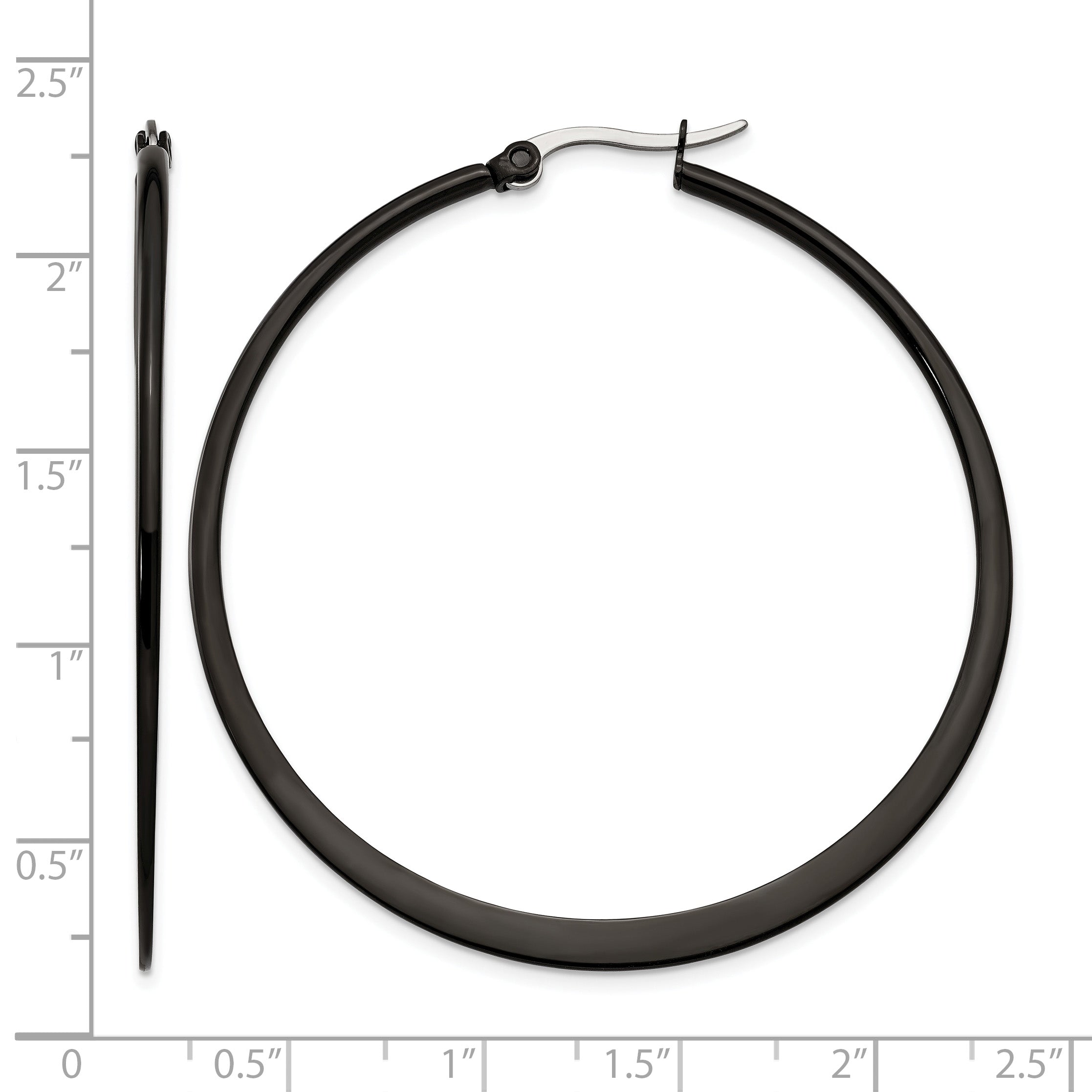 Stainless Steel Black Polished Hoop Earrings for Women