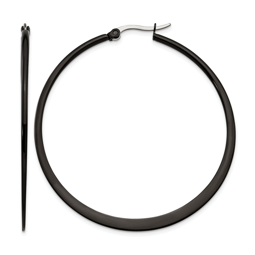 Stainless Steel Black Polished Hoop Earrings for Women