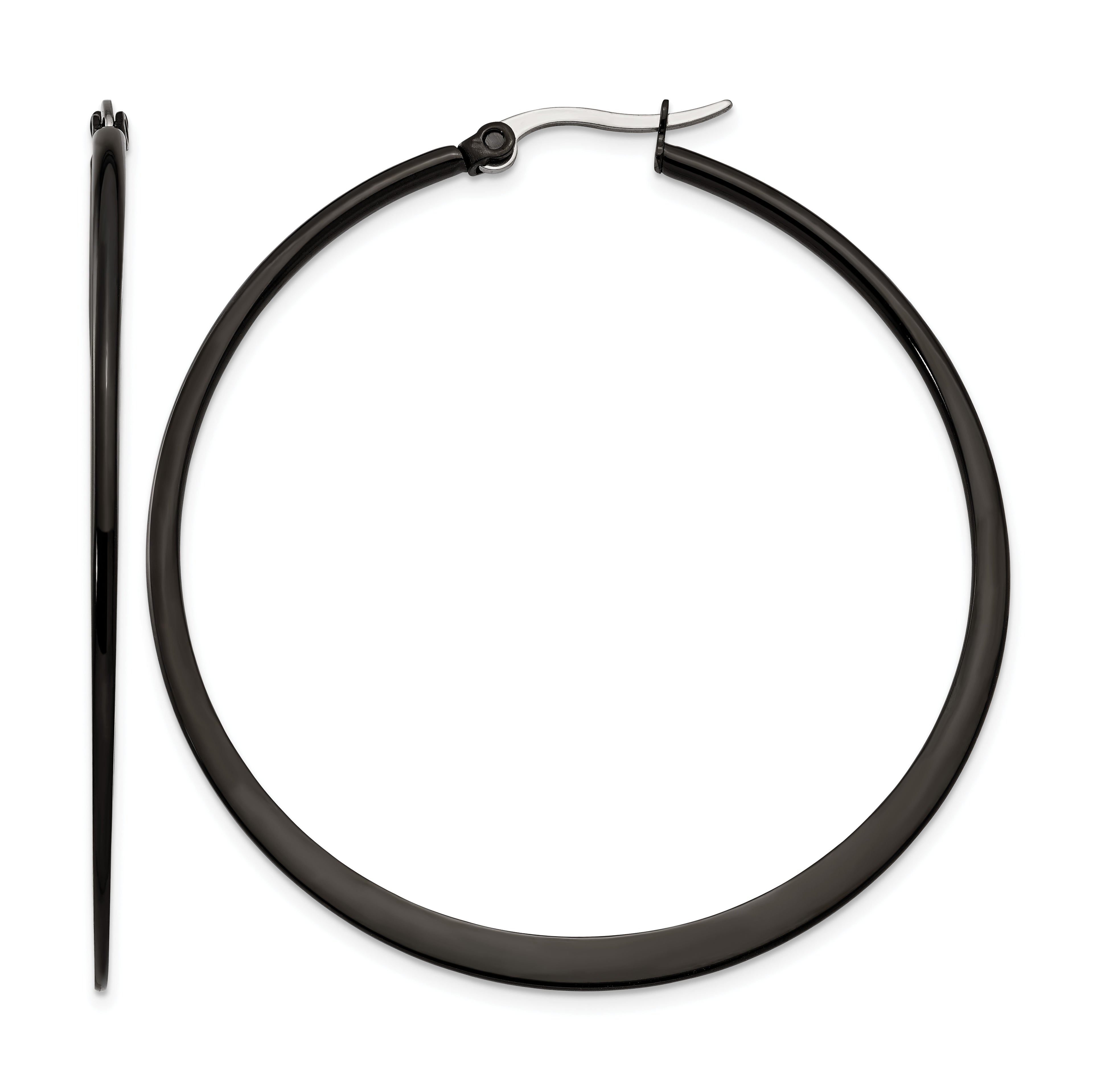 Stainless Steel Black Polished Hoop Earrings for Women
