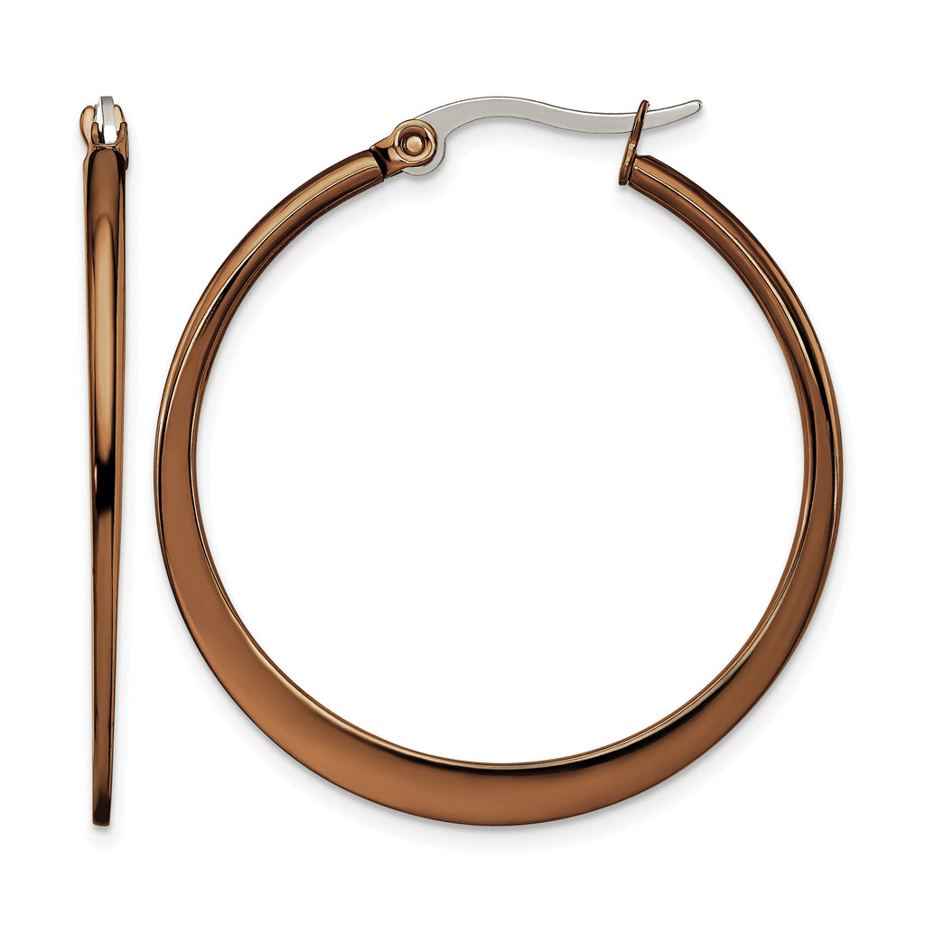 Stainless Steel Brown Polished Hoop Earrings for Women