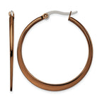 Stainless Steel Brown Polished Hoop Earrings for Women
