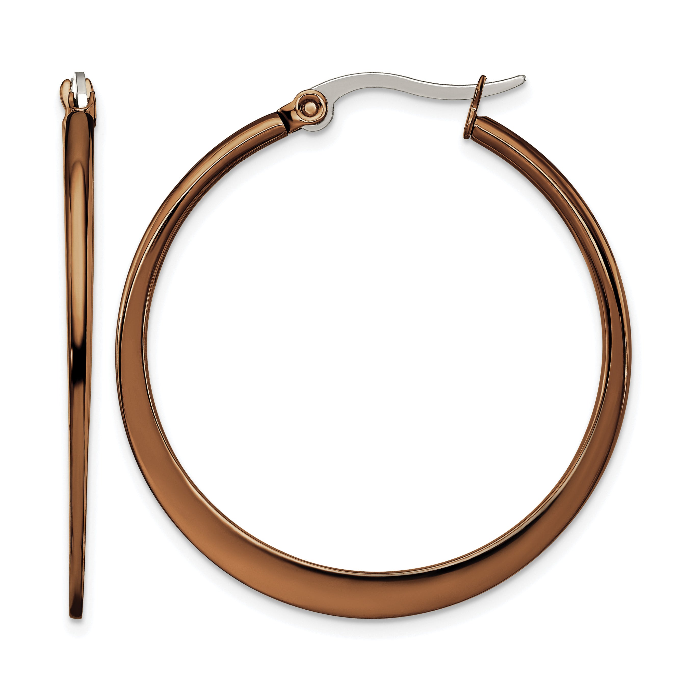 Stainless Steel Brown Polished Hoop Earrings for Women
