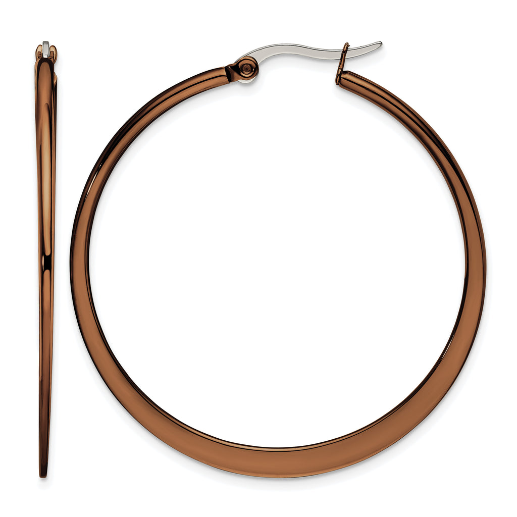 Stainless Steel Brown Polished Hoop Earrings for Women