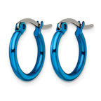 Stainless Steel Blue Polished Hoop Earrings for Women