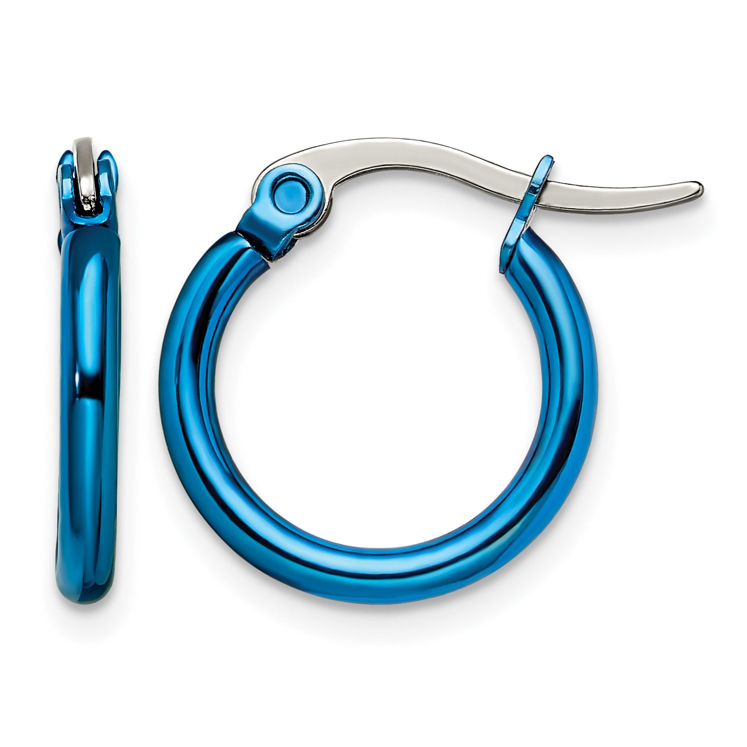 Stainless Steel Blue Polished Hoop Earrings for Women