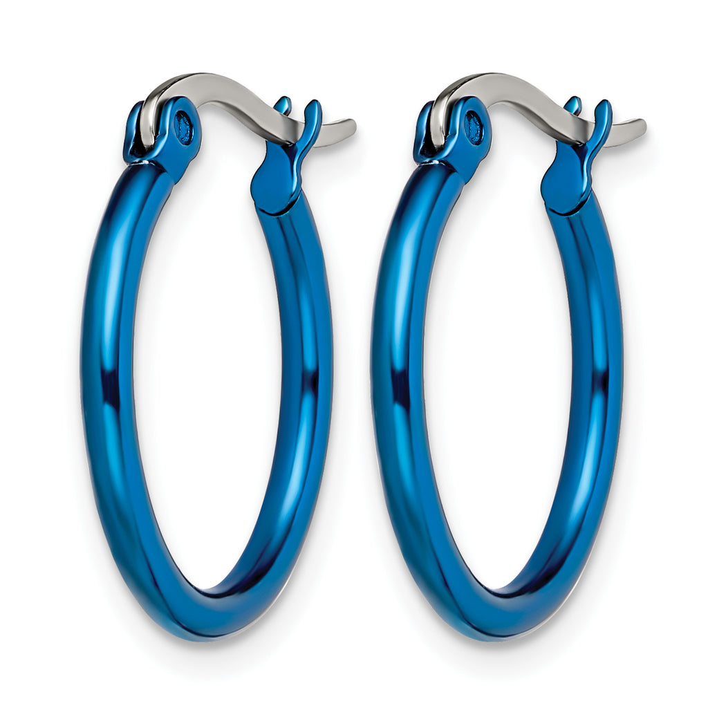 Stainless Steel Blue Polished Hoop Earrings for Women